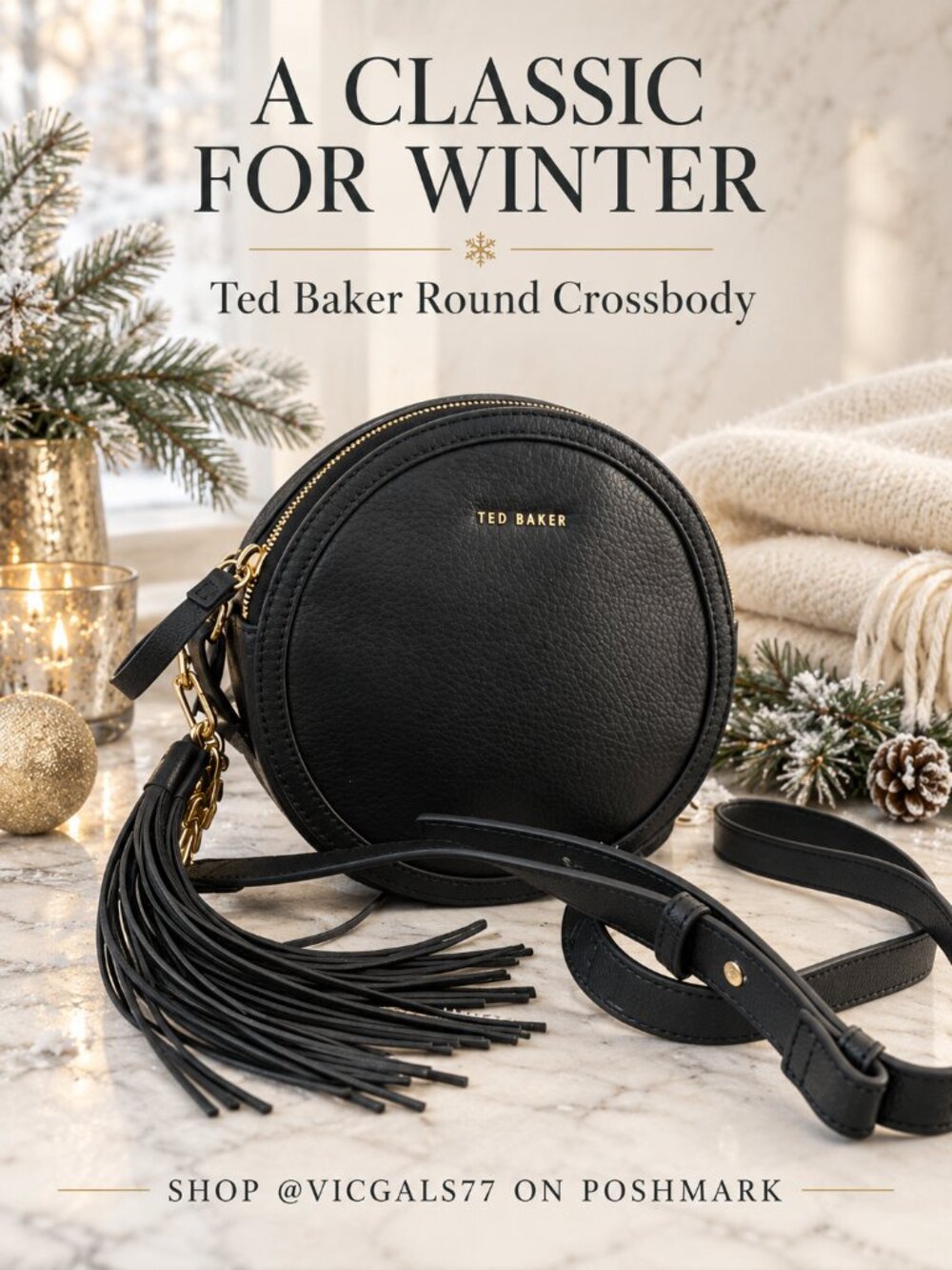 Ted Baker Errinn Black Leather Round Tassel Crossbody Bag